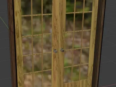 Double leaf glass wood door 3D model