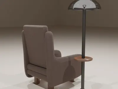 Armchair and Lamp Low-poly 3D model