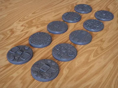 PACK 1 - 10 SCIFI MINIATURE BASES 50mm 3D Print Ready  3D print model