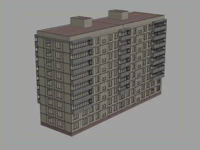Soviet mid-rise apartment block with glazed balconies 3D model