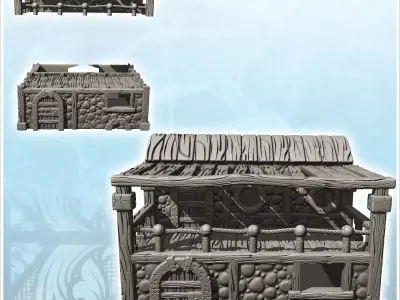 Medieval house with covered balcony and wooden door 1 - Medieval 3D print model