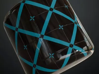 Modern Glossy Black and Neon Blue Lattice Tiles PBR Seamless Texture