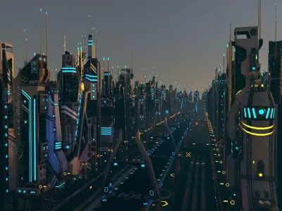 Mega Sci-Fi City Package Low-poly 3D model
