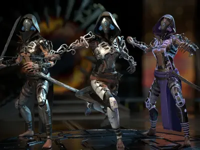 Biomechanical monster girl Low-poly 3D model