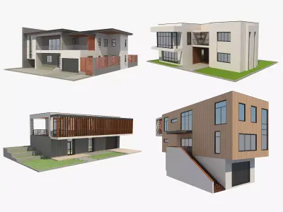 4 Modern Houses Set 2 3D model