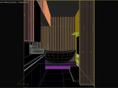 Modern Bathroom with Wooden Accents and Sleek Black Finishes 3D model