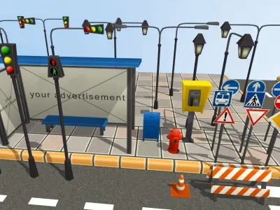 Cartoon Street Props Low-poly 3D model