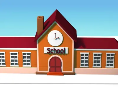 School cartoon-style 3D model