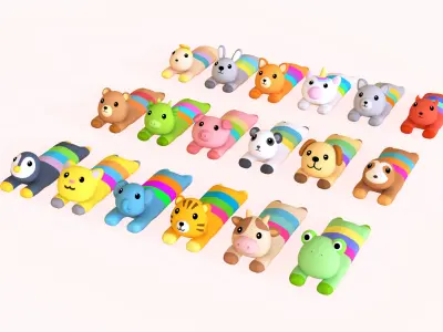 Plush Animal Character Set Low-poly 3D model