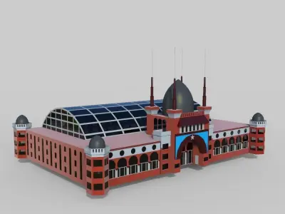 3d low poly building with solar panels on top 3D model