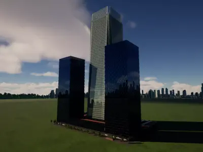 Office complex Financial district concept 3D architectural model Low-poly 3D model