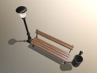 Street set Bench Streetlight Urn 3D model