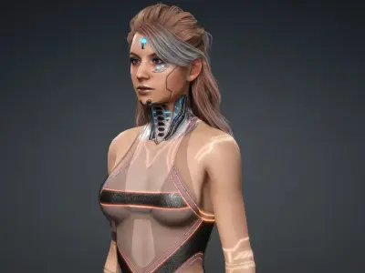 Android Cyberpunk woman - Fashion Beauty rigged Low-poly 3D model