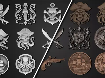 3DT Pirate Ornamental Decal and Stamp Pack Low-poly 3D model