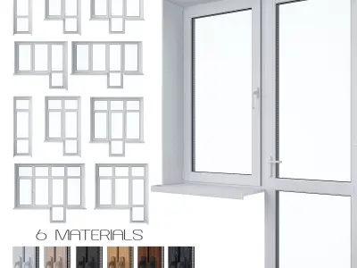 Door Set 3 different window materials 3D model