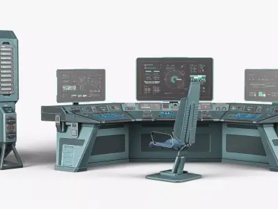 Low-Poly Sci-Fi Control Console Set  Low-poly 3D model