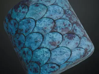 Modern Weathered Teal Fish Scale Mosaic PBR Seamless Texture