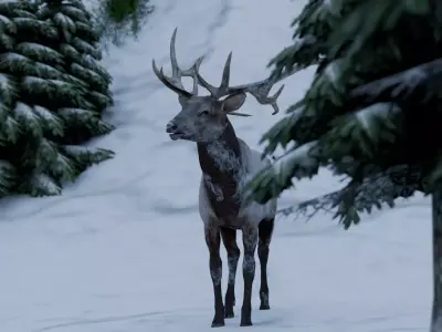 Snowy Road winter landscape Low-poly 3D model