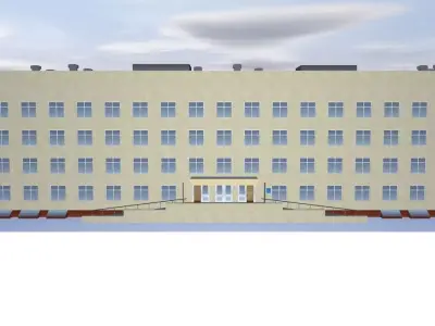 School apartment building on cloudy day 3D model