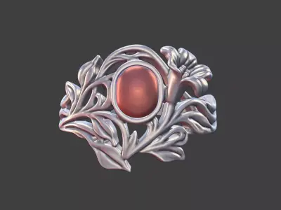  Silver Art Nouveau Cabochon Ring  3D print model