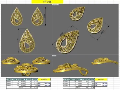 Pendant Earring Set 3dm STL OBJ FBX Render Details 3D print model shop