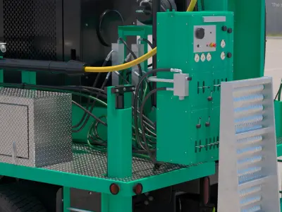  Truck-based Mobile Drill Rig Green Rigged for Cinema 4D 