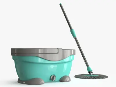 Mop And Bucket Low-poly 3D model