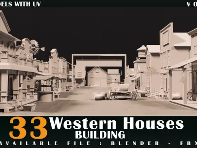 33 western houses building- kitbash- vol 01 3D model