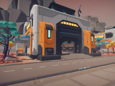 Low Poly Sci-Fi Military Resource Base Low-poly 3D model