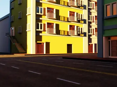 Realistic City apartment building on street Low-poly 3D model
