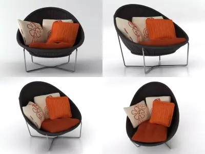 Nido four different chairs with orange pillows 3D model