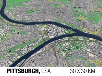 Pittsburgh 30x30km City Map 3D model