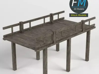 Wooden pier with railing 3D model