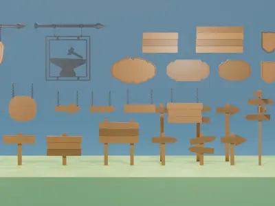 3D Low Poly Medieval Sign Pack Low-poly 3D model