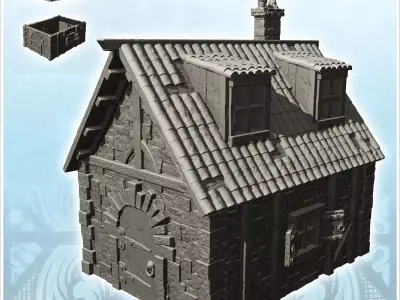 Medieval stone house with tiled roof and double roof windows 8 - 3D print model