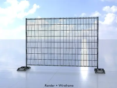 Movable Construction Fence with plastic bases Low-poly 3D model