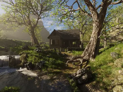Cabin River Scene 3D model