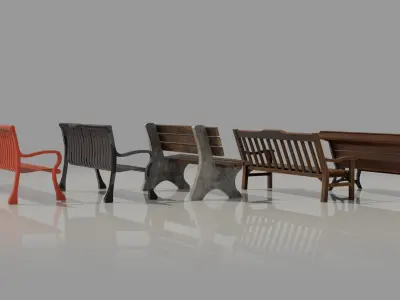 Park Benches - game ready Low-poly 3D model