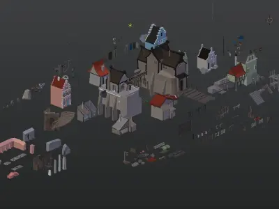 The Village and City of 18th Century Pack Low-poly 3D model