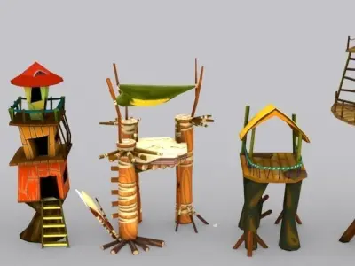 Cartoon Tower Pack Low-poly 3D model