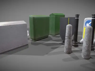 Street furniture Low poly PBR Low-poly 3D model
