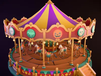 Stylized  Carousel  Low-poly 3D model