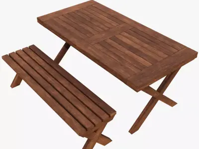 Lowpoly Dining Table and Bench Free low-poly 3D model
