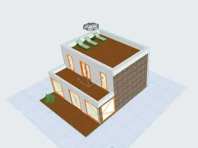 Modern Minimalist Small House with Rooftop Terrace Low-poly 3D model