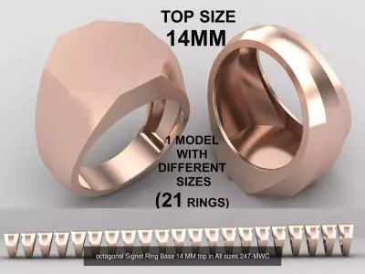octagonal Signet Ring in All sizes 267-MWCG-2 3D Model Pack