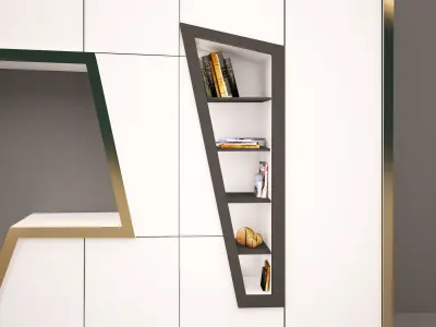 The contemporary bookcase with gold edges  Low-poly 3D model