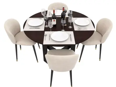 Dining Set round table with chairs 3D model