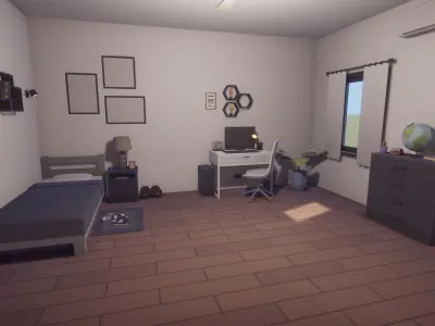 Low Poly House Interior and Exterior Low-poly 3D model