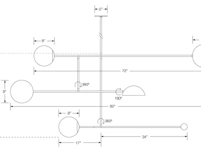 Light pendant with four circles hanging from it 3D model