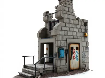 Burnt-Out Police Station Architectural model pack Low-poly 3D model